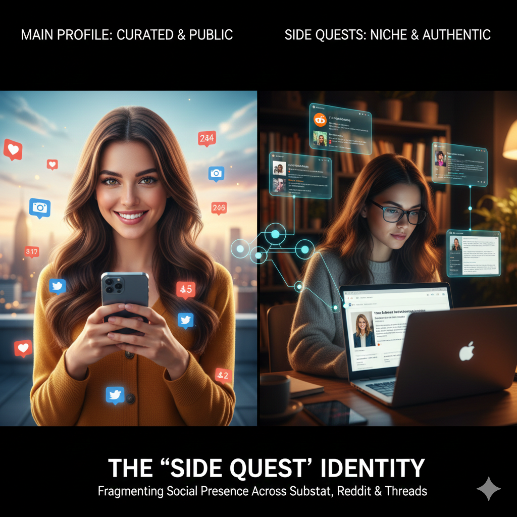The "Side Quest" Identity: Why Users are Fragmenting Their Social Presence Across Substack, Reddit, and Threads